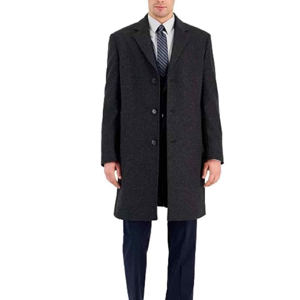Michael Kors Men's Classic Fit Single-Breasted Wool Blend Overcoat Gray Size 48R